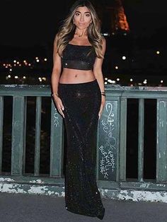 Black Sparkle Crop Top and Maxi Skirt Two Piece Set - SHExFAB Sparkle Crop Top, Sequin Skirt Outfit, Jumpsuit Outfit, Black Sparkle, Party Dress Short, Short Mini Dress, Plus Dresses, Cocktail Dress Party, Skirt Outfits