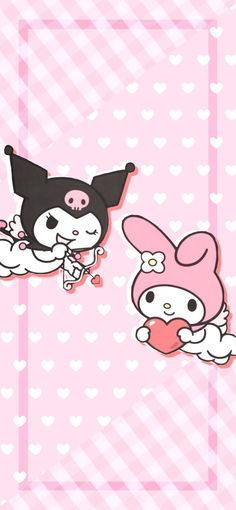 two cartoon characters are flying through the air with hearts in the background and one is holding a heart