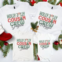 Christmas Cousin Crew Shirt with name are perfect shirts for all your cousins this holiday season! In the personalization box, enter the name that you want on the front of your shirt (Ex: Jessica) How to Order: 1.Please check and review all photos. 2.Choose the size and color you would like for the first shirt.  Click "Add to cart".   3.     Select the size and color you would like for the 2nd shirt.  Click "Add to cart".   4.     Repeat these steps until you have added all the shirts you want t Cousins Christmas Shirts, Cousin Crew Christmas Shirts, Crazy Cousins, Cousin Crew, Christmas T Shirt, Crew Shirt, Kids Shorts, Cotton Lights, Christmas Tshirts