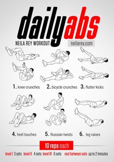 the daily abs workout is shown in red and white