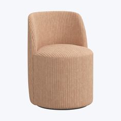 an upholstered chair is shown in the shape of a round, ribbed fabric