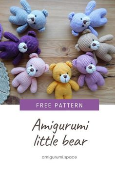 there are many small stuffed animals on the table with text overlay that says free pattern amigurmi little bear