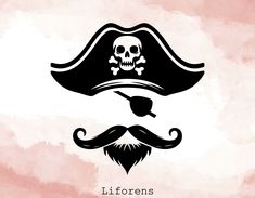 a skull with a mustache and a pirate hat on it's head is shown