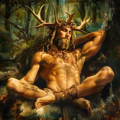 Cernunnos symbolizes power and vigor. The Pan Celtic Cernunnos appears in various forms across ancient cultures. He's linked to figures like Conall Cernach and Saint Ciarán of Saighir in Celtic lore. Neopagans connect him with the Wiccan Horned God, embodying life, death, and rebirth cycles. Some in Luciferianism view Cernunnos as one of Lucifer's manifestations. Snake God Art, Pan God, God Of Nature, Sacred Masculine, Horned God, Male Witch, Celtic Gods, Traditional Witchcraft, Pagan Gods