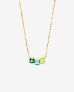 Kalan By Suzanne Kalan Cierra Green Mix Mini Bar Pendant in 14k yellow gold Tanzanite Pendant, Tourmaline Jewelry, Jewelry Fashion Trends, Peridot Gemstone, Bar Pendant, Swiss Blue Topaz, Mini Bar, Mini Pendant, Chain Pendants