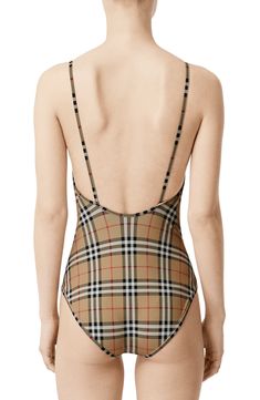 An archival check and clean-lined one-piece silhouette make this swimsuit an enduring classic. Style Name:Burberry Check One-Piece Swimsuit. Style Number: 5933499. Available in stores. Fendi Swimsuit One Piece, Burberry Swimsuit, Yellow One Piece, Heritage Brands, One Piece Swimwear, Fashion Street, Scarfs, Street Style Women, One Piece Swimsuit