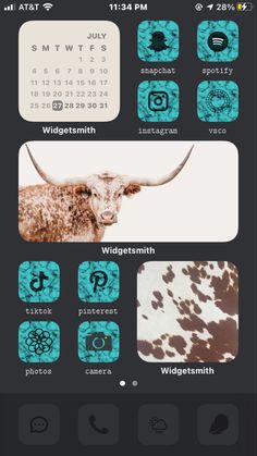 an iphone screen with various images and numbers on the phone, including cows'heads