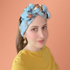 "Floral Wire Headband, Blue Yellow Turban Headband, Wired Head Wrap, Retro Headband, Multi Way Headscarf, Long Wired Headband Turning bad hair days into stylish hair days with reversible and formable wire headband. You can dress up with these to a party for a boho look or you could casually wear it with your everyday outfit! You can shape several design; twist knot, bow, ruffle knot, top knot, rose... Long wired headbands are also very stylish headwear for people who are undergoing chemo treatme Bohemian Adjustable Headscarf With Matching Headband, Summer Knotted Headscarf, One Size, Summer Knotted Headscarf, One Size Fits Most, Adjustable Knotted Headscarf Headband, Beach Bandana As Headband, Adjustable Bandana Headband As A Gift, Adjustable Headband Bandana As Gift, Adjustable Bandana Headband As Gift, Blue Headwrap For The Beach