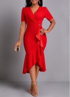 Color:Red;Size:S;Size:M;Size:L;Size:XL;Size:XXL;Package Contents:1 X Dress;Occasion:Work;Style:Elegant; Red Party Dress Short, Latest Dress For Women, Bodycon Dresses Casual, Red Dress Style, Red High, African Design Dresses, Plus Size Maxi Dresses, Mermaid Dress, Elegant Outfit