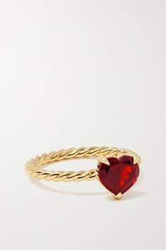 David Yurman's ring is part of the brand's 'Châtelaine' collection, which combines the founder's sculptural eye with his wife's love of color. Cast from 18-karat gold, it's topped with a heart-shaped garnet stone on a slim 'Cable' band. We think it makes a thoughtful gift for someone special. Garnet Ring Gold, Gold Garnet Ring, Yurman Ring, David Yurman Ring, Sculptural Jewelry, David Yurman Jewelry, Garnet Jewelry, Garnet Ring, Garnet Stone