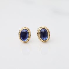 EAR-14K 14K Gold Post Earrings with 6 X 4mm Oval Inverted Jamie Joseph Jewelry, Kyanite Earrings, Beautiful Stones, Working Together, Post Earrings, Most Beautiful, Stone, Gold