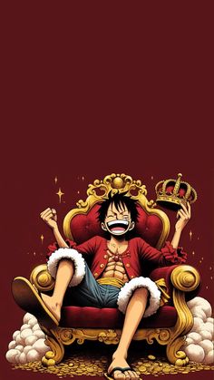 an anime character sitting on top of a red chair