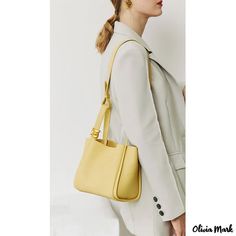 Olivia Mark - French high quality texture bag female wrist decorated hardware vegetable basket handbag shoulder crossbody bag Spring Office Shoulder Bag With Double Handle, Spring Double Handle Shoulder Bag, Chic Handheld Bucket Bag With Single Handle, Chic Bucket Shoulder Bag With Single Handle, Chic Yellow Bucket Bag With Double Handle, Chic Yellow Double Handle Bucket Bag, Chic Single Handle Bucket Bag For Shopping, Chic Single Handle Bucket Shoulder Bag, Chic Yellow Top Handle Bucket Bag