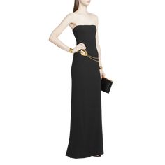 TOM FORD stretch sable strapless evening dress features a gold-tone front cutout with chain detailing Sleeveless Full length  Column silhouette  Concealed back zip  Viscose/elastane/nylon/polyamide Made in Italy Luxury Strapless Evening Dress, Luxury Strapless Dress, Chic Gold Strapless Dress For Evening, Chic Gold Strapless Evening Dress, Luxury Strapless Mini Dress For Formal Occasions, Luxury Strapless Maxi Dress For Formal Occasions, Gold Strapless Dress For Evening, Elegant Strapless Dress For Black-tie Events, Sleek Strapless Midi Evening Dress