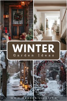 a collage of photos with the words winter garden ideas