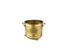 an old brass pot with handles on a white background