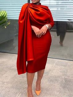 Red Elegant Dress Long, Material Styles For Ladies, Panama Fashion, Side Drape Dress, Midi Party Dress, Quarter Sleeve Dress, Corporate Outfits, Pencil Skirt Dress, Ruffle Midi Dress