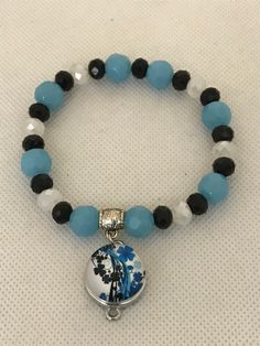 Blue Black And White Charm Bracelet Casual Blue Round Stretch Bracelet, Casual Blue Adjustable Charm Bracelet, Casual Blue Charm Bracelet With Round Beads, Jacksonville Fl, May 31, Charm Bracelets, Blue Black, Jewelry Bracelets, Charm Bracelet