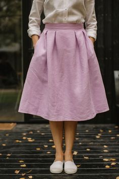 Linen Pleated Lavender Skirt High Waisted Skirt Swing Skirt | Etsy Bosnia and Herzegovina Lavender Skirt Outfit, Skirt With Sweater, Lavender Skirt, Linen Wedding Dress, Accordion Skirt, Rustic Dresses, Linen Wedding, Holiday Skirts, Retro Skirt