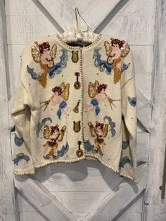 Beautiful embellished cherub cardigan. In great vintage condition. Vintage Embellished Tops For Fall, Vintage Embroidered Winter Top, Cardigans For Women, Sweater Outfits, Sweaters & Cardigans, Cardigans, Ships, Clothes For Women, Clothes