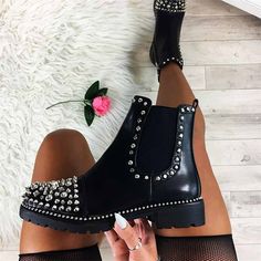 Category:Boots; Upper Materials:Faux Leather,Faux Suede; Embellishment:Rivet; Season:Winter,Fall; Heel Type:Flat Heel; Gender:Women's; Style:Luxurious,Fashion,Vintage,Punk; Heel Height(inch):<1; Outsole Materials:TPR; Occasion:Club,New Year,Daily,Party,Wedding; Listing Date:11/25/2023; 2024 Trends:Plus Size,Chelsea Boots Chelsea Boots Plus Size, Cheap Chelsea Boots, Plus Size Wedding Party, Boots Plus Size, Party New Year, Trendy Womens Shoes, Trending Womens Shoes, Fall Fashion Trends Women, Boots Chelsea