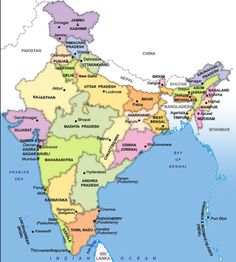 a map of india with all the states and major cities in colorful colors on it