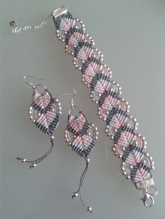 the beaded bracelet and earrings are on display