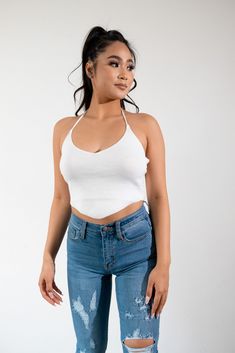 White knit halter top with open back ties - Gianna crop top Triangle Top With Built-in Bra For Day Out, Fitted T-back Tops For Spring, White Halter Neck Crop Top With Built-in Bra, Trendy Halter Neck Top With Built-in Bra, Stretch Triangle Top For Day Out, Stretch Halter Top With Triangle Shape For Day Out, Stretch Triangle Crop Top For Day Out, Spring Halter Top With Built-in Bra And T-back, Fitted Cami Halter Top For Day Out