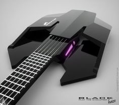 a black guitar with a purple light on it