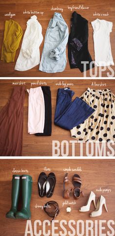 Wardrobe basics - actually narrowed down. I would swap skinny jeans for the wide leg, include black and nude tights, swap out the hunter boots for tall brown or short beige booties. And add snow boots! More of a necessity I suppose. Closet Basics, Nude Tights, Fall Basics, Oufits Casual, Fashion Statements, Basic Outfits