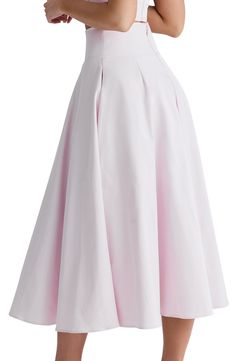 Designed with a tulle underskirt to call out the flounce, this party-ready midi skirt will have you twirling everywhere you go. Exclusive retailer Hidden back-zip closure Lined 65% viscose, 35% polyester Dry clean Imported Spring A-line Voluminous Maxi Skirt, Pink A-line Bottoms For Party, A-line Pleated Maxi Skirt For Party, Spring A-line Maxi Skirt With Pleated Hem, Spring Evening Flowy Petticoat, Spring Evening Petticoat Skirt, Elegant Ruffled Skirt Petticoat For Spring, Spring Party Skirt With Pleated Hem, Summer Party Skirt With Pleated Hem