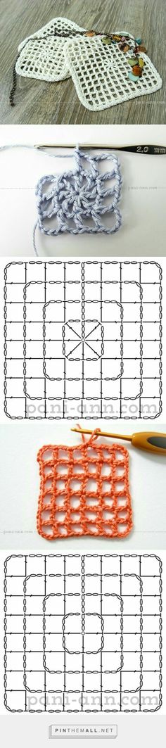 three pictures showing how to crochet the top and bottom part of an object