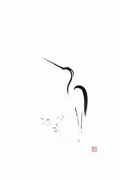 an ink painting of a bird on a white background with chinese writing in the foreground