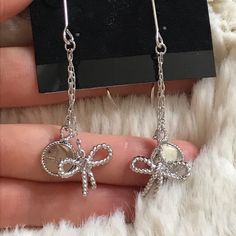 Never Worn. Drop Down, Bow With Disk Earring. Dainty Silver Earrings For Party, Silver Dainty Earrings For Evening, Dainty Silver Earrings For Evening, Marc Jacobs Earrings, Marc Jacobs Jewelry, Disc Earrings, Earrings Color, Marc Jacobs, Jewelry Earrings