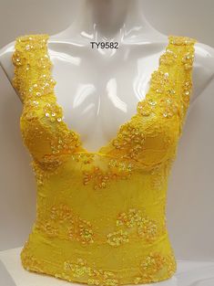 Lace Top Blouse, Stretch Lace Top, Hand Decorated, Stretch Lace, Festival Outfit, Bright Yellow, Lace Tops, Yellow Color, Aesthetic Clothes