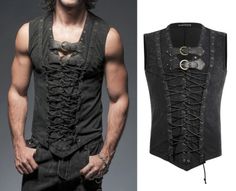 Punk Rave Mens Steampunk Gothic visual kei Vest Tank Top Sleeveless T-Shirt T421 Edgy Cotton Tops For Cosplay, Alternative Cotton Tops For Cosplay, Alternative Style Cotton Tops For Cosplay, Rocker Style Fitted Vest For Streetwear, Emo Cotton Tops For Cosplay, Halloween Festival Sleeveless Vest, Fitted Grunge Vest For Festivals, Sleeveless Halloween Festival Vest, Sleeveless Vest For Halloween Festival