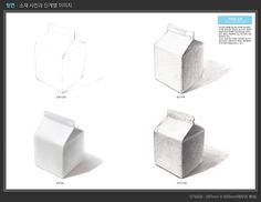 three different types of milk cartons are shown in this graphic style, and each one is drawn with colored pencils