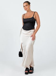 Maxi skirt Slim fitting 95% polyester 5% spandex Silky material Invisible zip fastening at side Slight stretch Unlined Long Silk Skirt Outfit, Silk Skirt Outfit, Going Out Skirts, Hot Skirts, Clubbing Outfits, Knit Maxi Skirt, Pink Formal Dresses, Disco Outfit, Slip Skirt