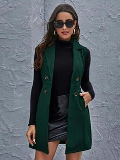 Vest Coat Outfits For Women, Vest Coat Outfit, Sleeveless Coat Outfit, Sleeveless Blazer Outfit, Long Vest Outfit, Long Blazer Vest, Vest Looks, Magic Clothes, Pocket Vest