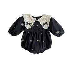 Natasha Onesie (Babies/Toddlers) – Witching Hour Baby Birthday Outfit Korean, Gothic Baby Clothes, Lapel Embroidery, Gothic Baby, Goth Baby, Outfit Korean Style, Outfit Korean, Baby Jumpsuit