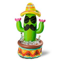 an inflatable cactus with sunglasses and a sombrero