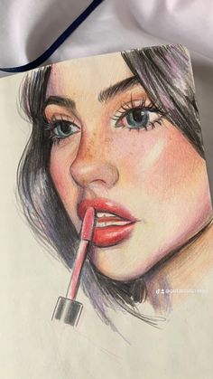 a pencil drawing of a woman with lipstick on her lips