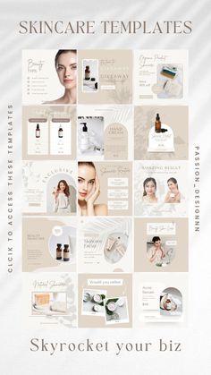 This is the new Beauty Skincare Templates, made and fully editable with Canva. In this interface you can work with the design in a simple way, editing all the elements you want and adjusting it to your needs. Ideal to promote and boost your Social Media. Skin Care Center, Skincare Business, Canva Instagram Templates, Skincare Instagram, Instagram Feed Planner, Instagram Branding Design, Skin Care Business, Instagram Feed Layout, Social Media Branding Design