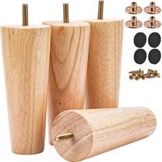 three wooden dowks with screws and studs on them