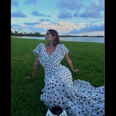 Gorgeous Maxi Dress With Polka Dots Perfect For A Wedding Or Black Tie Event Elegant Polka Dot Maxi Dress For Beach, Elegant Polka Dot Maxi Dress With Short Sleeves, Polka Dot Dress Styling, White And Black Polka Dot Dress, Gorgeous Maxi Dresses, Bridal Shower Dress, Black Tie Event, Black Polka Dot, Polka Dot Dress