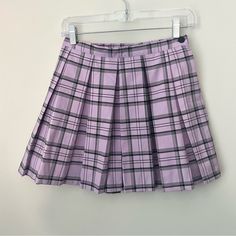 Nwt - New With Tags, Never Worn Condition Button And Side Zip Lined Lilac Purple Black Tags: Scene Coquette Academia Girly Bratz Barbie Emo Grunge Preppy Vibes Casual Purple Mini Pleated Skirt, Purple Pleated Skirted Bottoms, Purple Pleated Skirt-style Skort, Casual Purple Pleated Bottoms, Pleated Purple Skort, Purple Lined Mini Tennis Skirt, Purple Pleated Mini Tennis Skirt, Purple Summer School Skirt, Summer School Purple Skirt