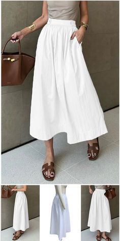 Casual Daily Pocket Buttons Loose High Waist Type A Bottoms White Long Maxi Skirt With Pockets, Bohemian White Lined Maxi Skirt, White Relaxed Bohemian Maxi Skirt, White Linen Lined Maxi Skirt, White Cotton Relaxed Maxi Skirt, Linen Style