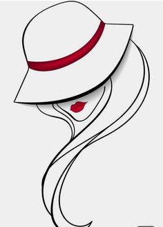 a woman's hat with long hair and red lips on white background royalty illustration