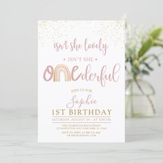 a birthday card with the words first she lovely isn't she wonderful on it