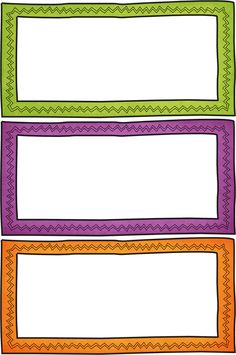 four colorful name tags with chevroned lines in the middle and one has an orange, green, purple, and yellow border